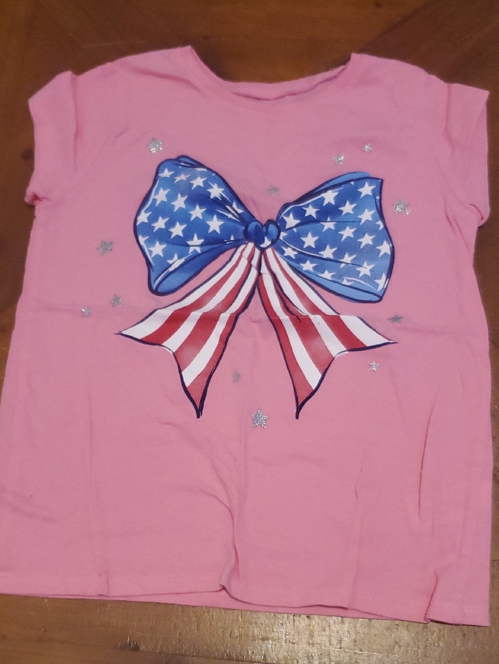 Place Pink Tee with Stars & Stripes Bow Graphic